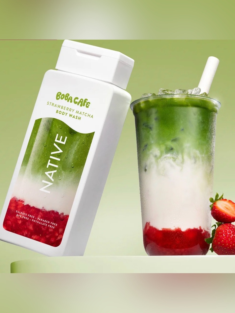 NEW Native x BOBA CAFE Strawberry Matcha Body Wash 18 fl Oz Limited Edition